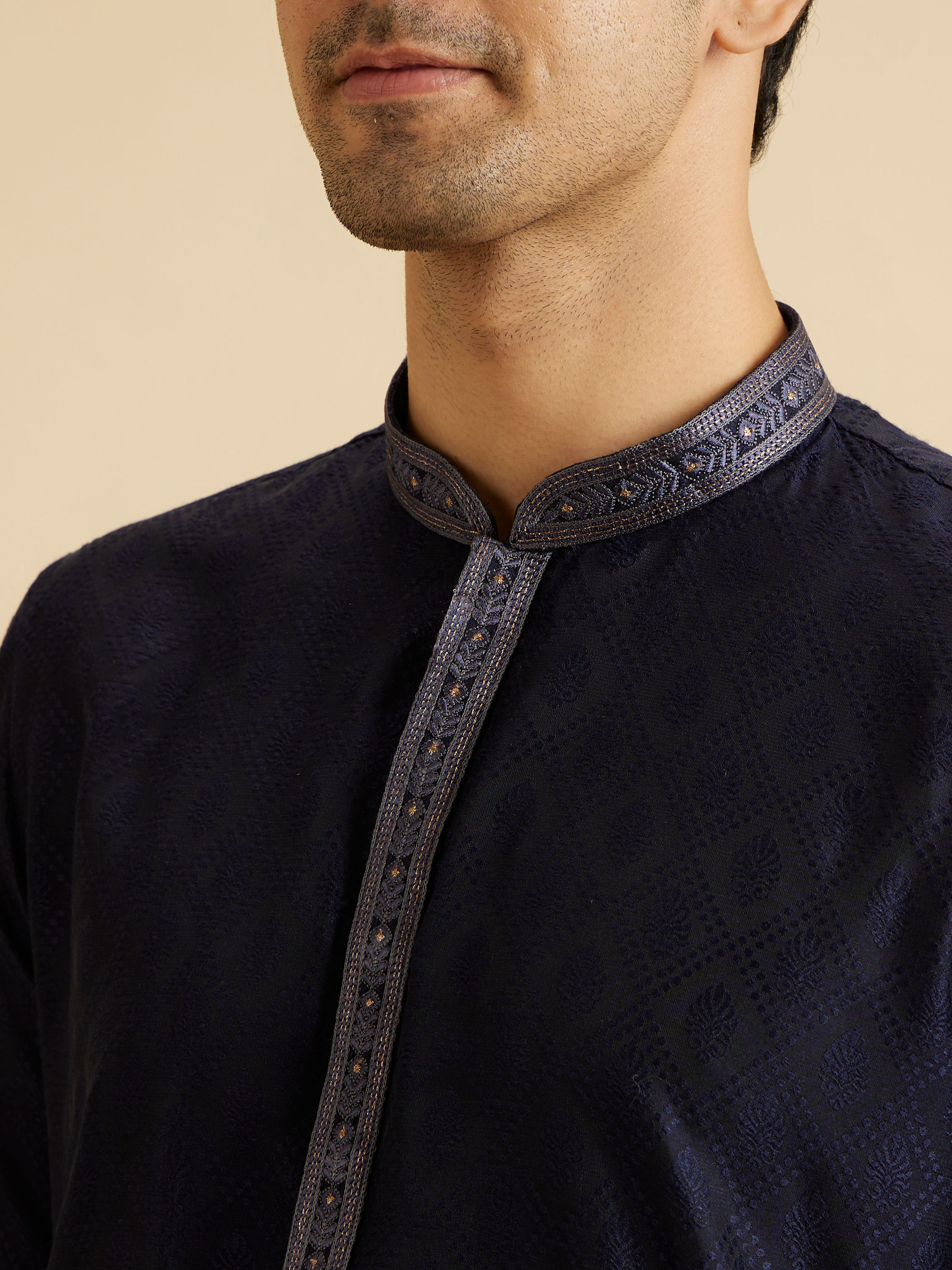 Manyavar Men Regal Dark Blue Kurta Pajama Set