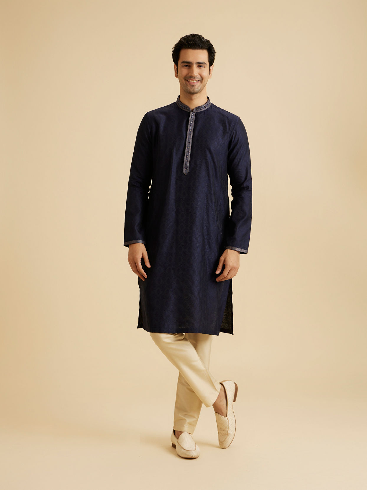 Manyavar Men Regal Dark Blue Kurta Pajama Set