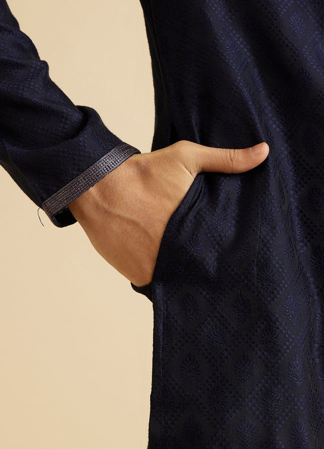 Manyavar Men Regal Dark Blue Kurta Pajama Set