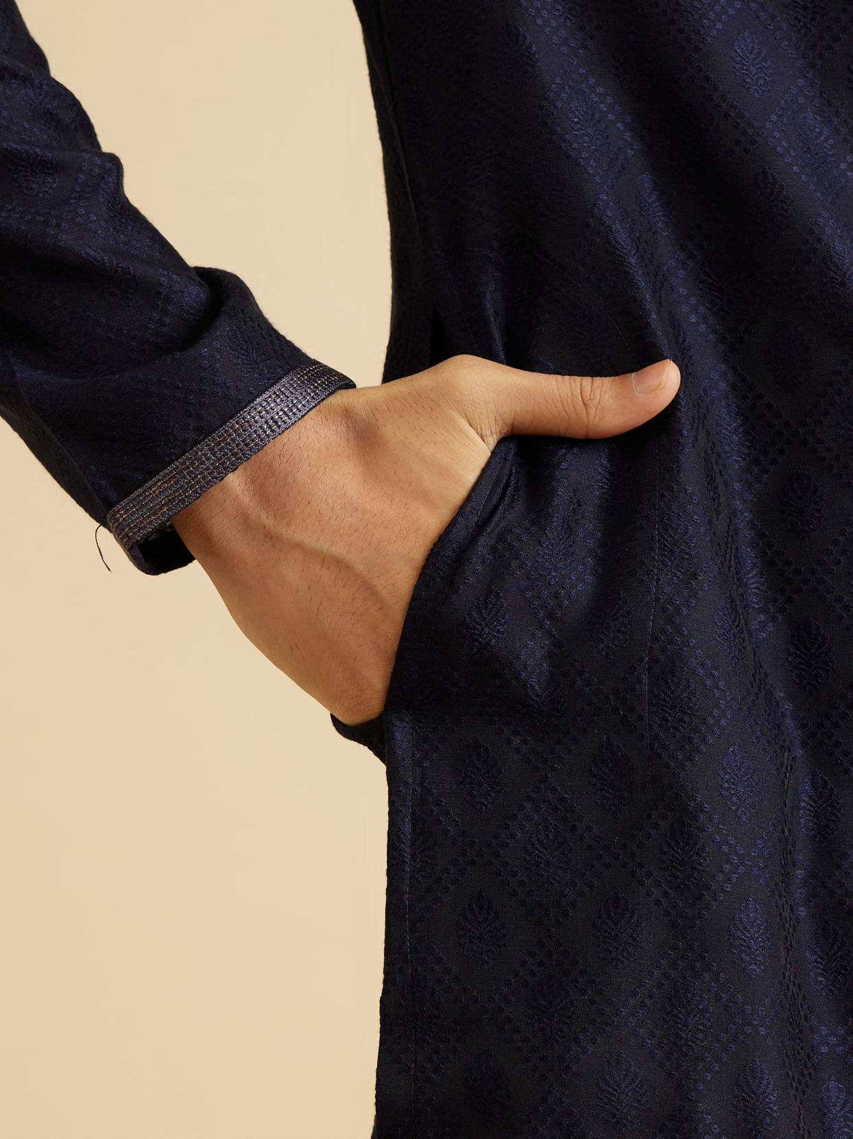 Manyavar Men Regal Dark Blue Kurta Pajama Set