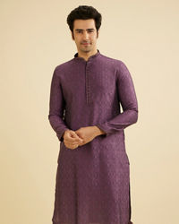 Manyavar Men Dewberry Purple Diamond Patterned Kurta Set