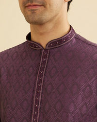 Manyavar Men Dewberry Purple Diamond Patterned Kurta Set