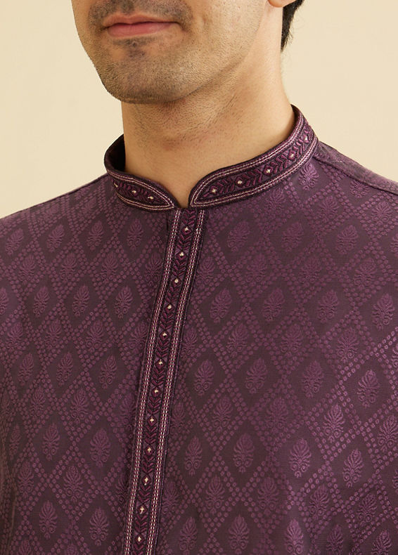 Manyavar Men Dewberry Purple Diamond Patterned Kurta Set