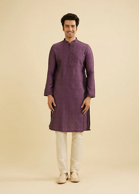 Manyavar Men Dewberry Purple Diamond Patterned Kurta Set image number 2