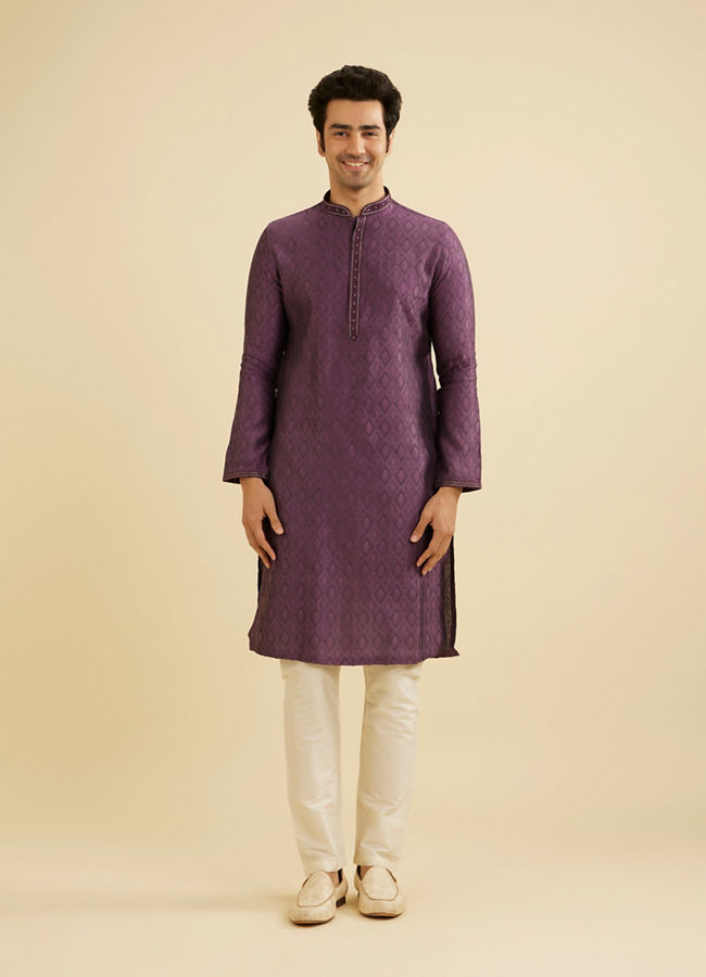 Manyavar Men Dewberry Purple Diamond Patterned Kurta Set