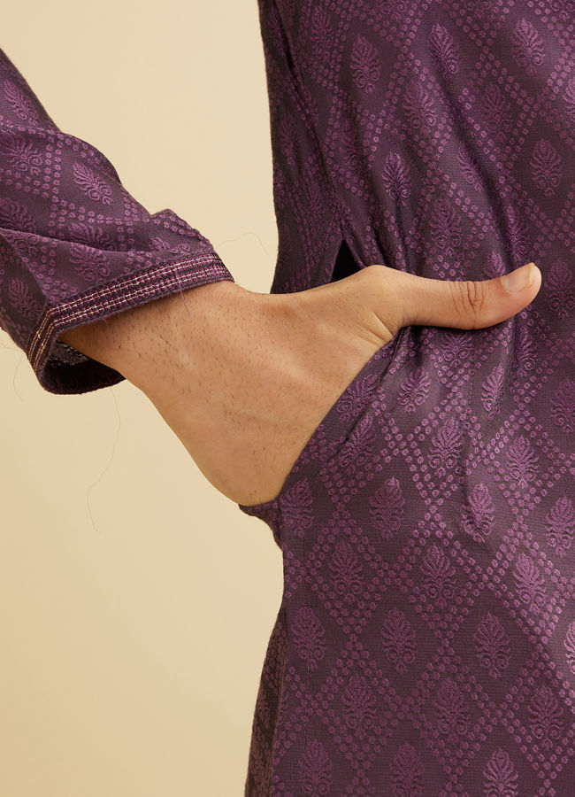 Manyavar Men Dewberry Purple Diamond Patterned Kurta Set