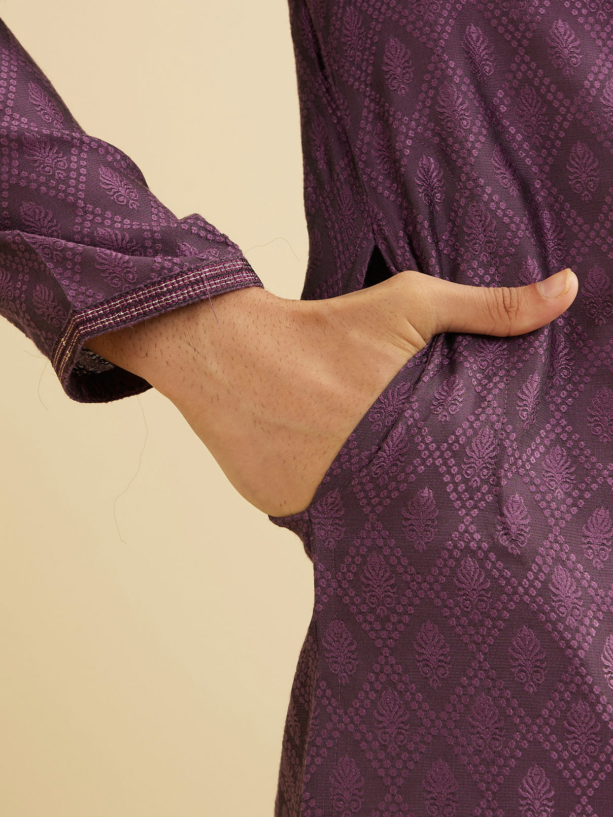 Manyavar Men Dewberry Purple Diamond Patterned Kurta Set