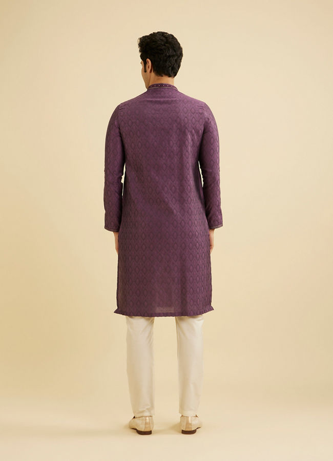 Manyavar Men Dewberry Purple Diamond Patterned Kurta Set