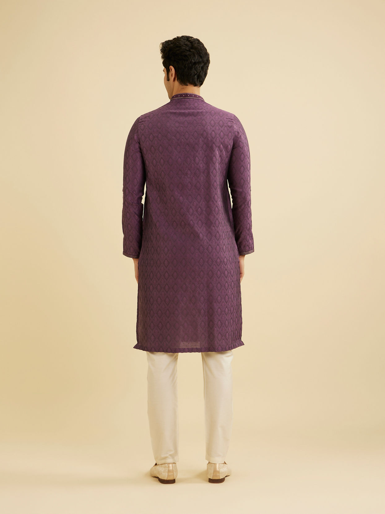 Manyavar Men Dewberry Purple Diamond Patterned Kurta Set