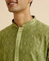 Manyavar Men Light Mid Green Diamond Patterned Kurta Set image number 1