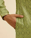 Manyavar Men Light Mid Green Diamond Patterned Kurta Set image number 3