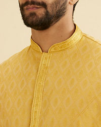 Manyavar Men Mustard Yellow Diamond Patterned Kurta Set