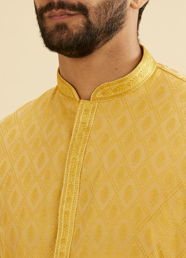 Manyavar Men Sunlit Mustard Blend Elegance Kurta Pajama image number 1