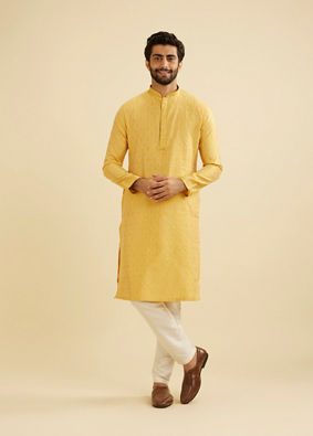 Manyavar Men Sunlit Mustard Blend Elegance Kurta Pajama image number 2