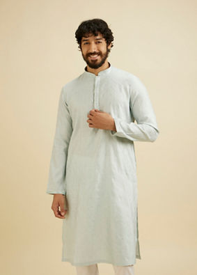 Manyavar Men Ice Blue Diamond Patterned Kurta Set image number 0