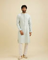 Manyavar Men Ice Blue Diamond Patterned Kurta Set