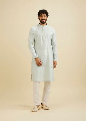 Manyavar Men Ice Blue Diamond Patterned Kurta Set image number 2