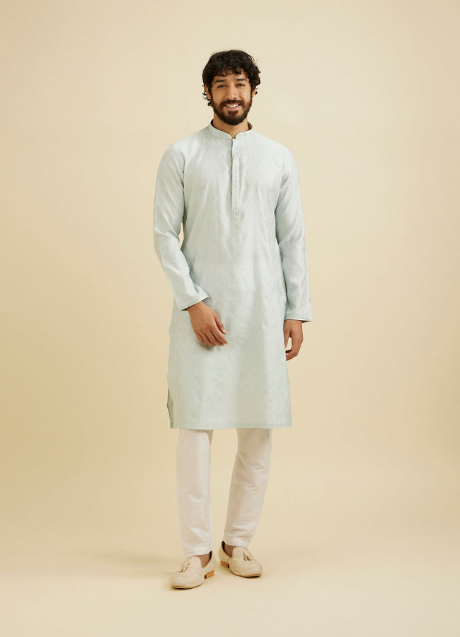 Manyavar Men Ice Blue Diamond Patterned Kurta Set