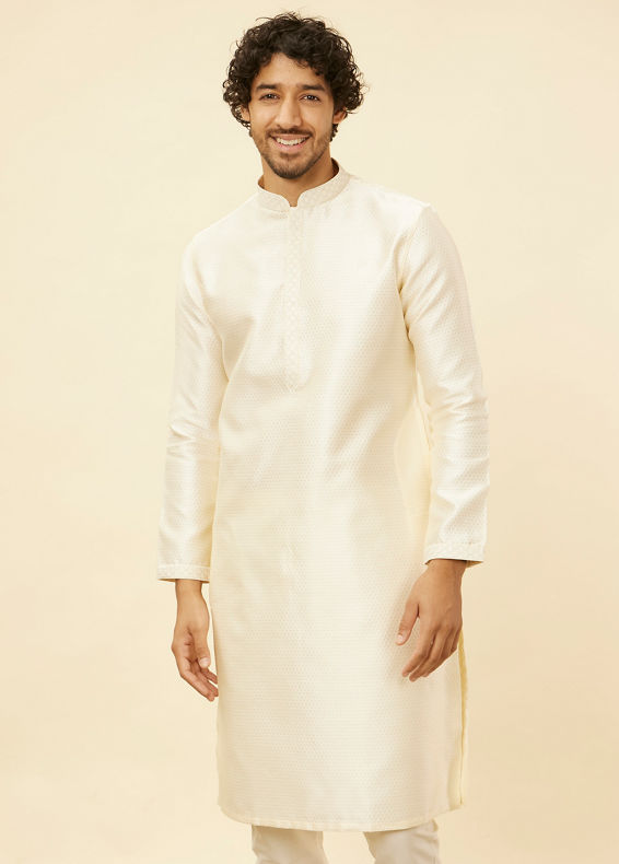 Manyavar Men Cloud Cream Self Patterned Kurta Set