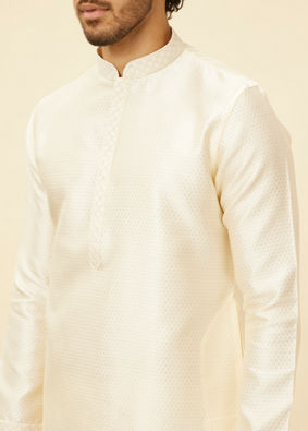 alt message - Manyavar Men Cloud Cream Self Patterned Kurta Set image number 1