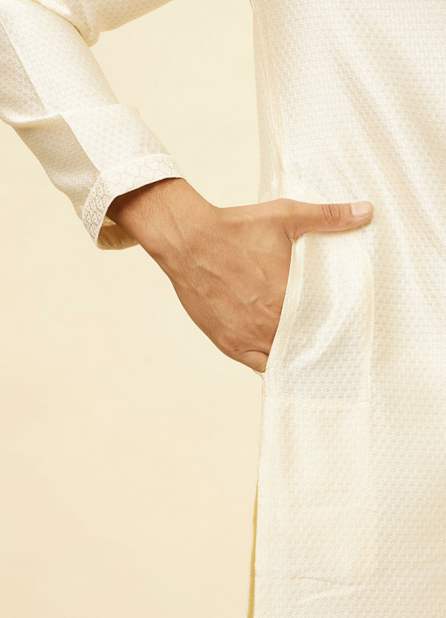 Manyavar Men Cloud Cream Self Patterned Kurta Set
