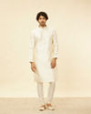 alt message - Manyavar Men Cloud Cream Self Patterned Kurta Set image number 2