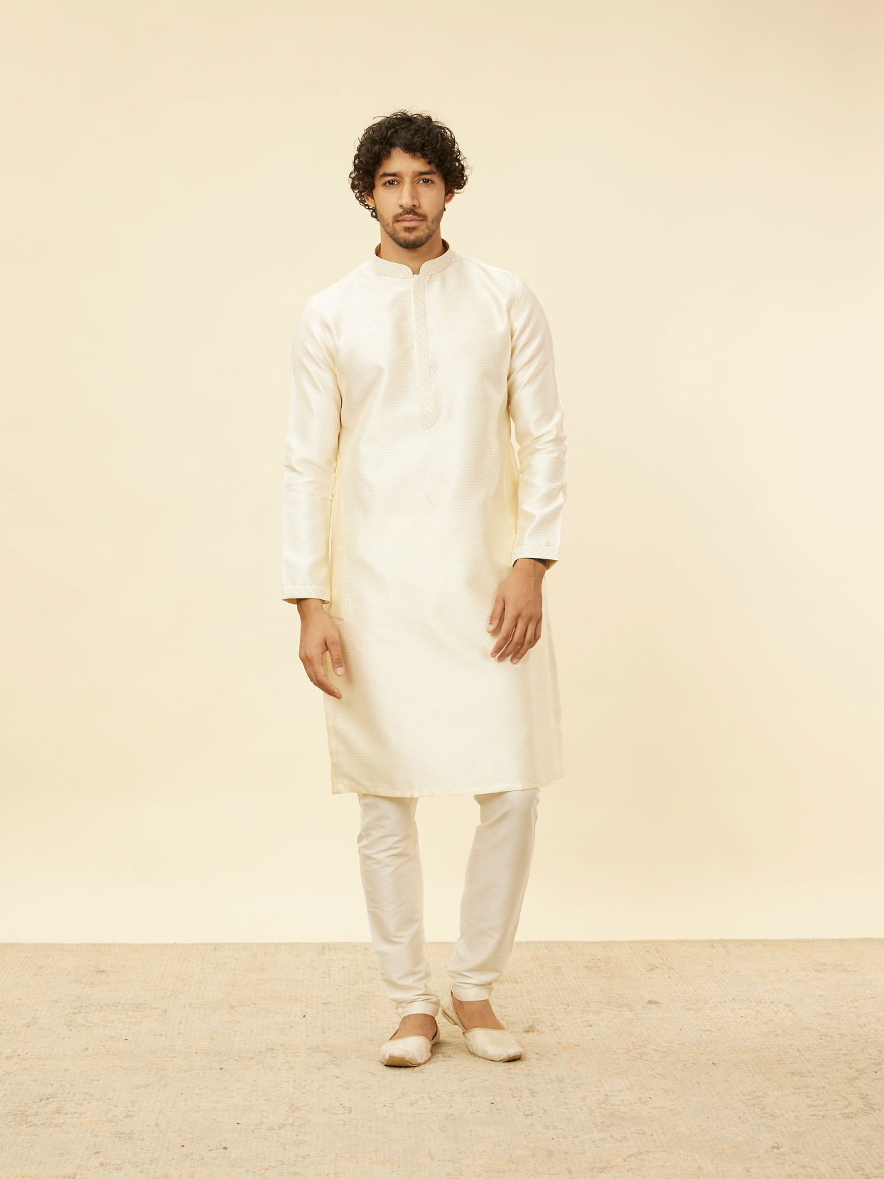 Manyavar Men Cloud Cream Self Patterned Kurta Set