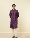 alt message - Manyavar Men Mulberry Self Patterned Kurta Set image number 2