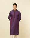 alt message - Manyavar Men Mulberry Self Patterned Kurta Set image number 0