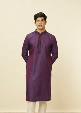 alt message - Manyavar Men Mulberry Self Patterned Kurta Set image number 0