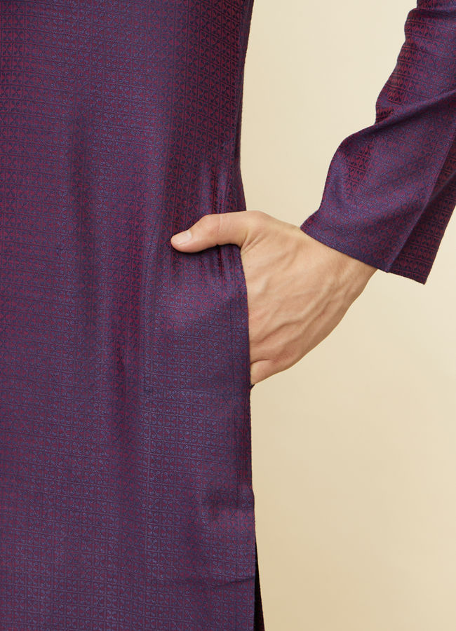 Manyavar Men Mulberry Self Patterned Kurta Set