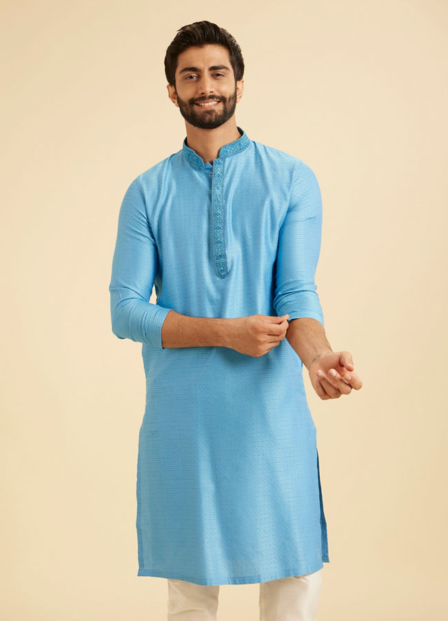 Manyavar Men Light Blue Elegance Kurta Pajama