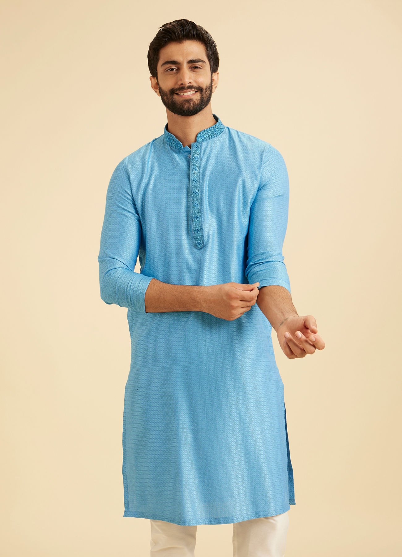 Manyavar Men Light Blue Elegance Kurta Pajama