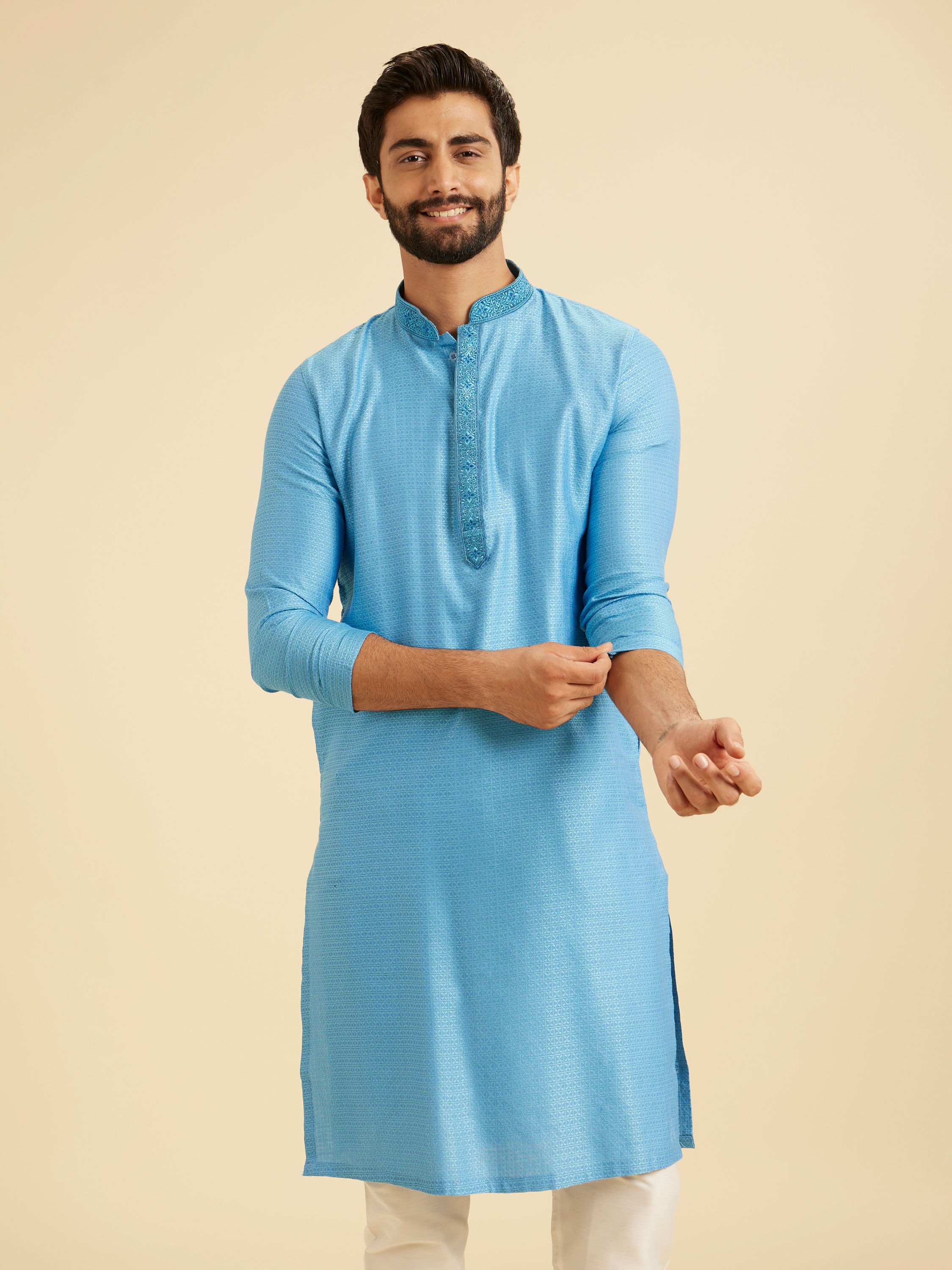 Manyavar Men Light Blue Elegance Kurta Pajama