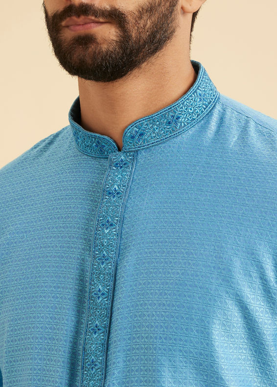 Manyavar Men Light Blue Elegance Kurta Pajama