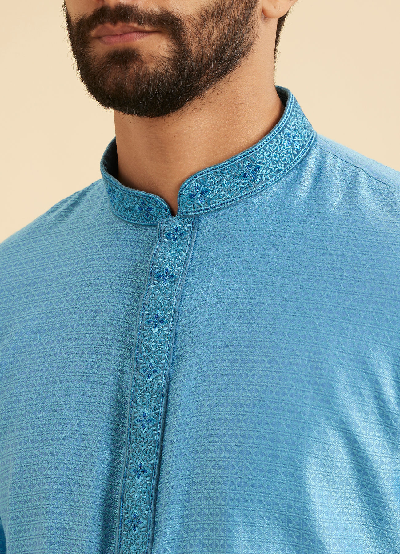 Manyavar Men Light Blue Elegance Kurta Pajama