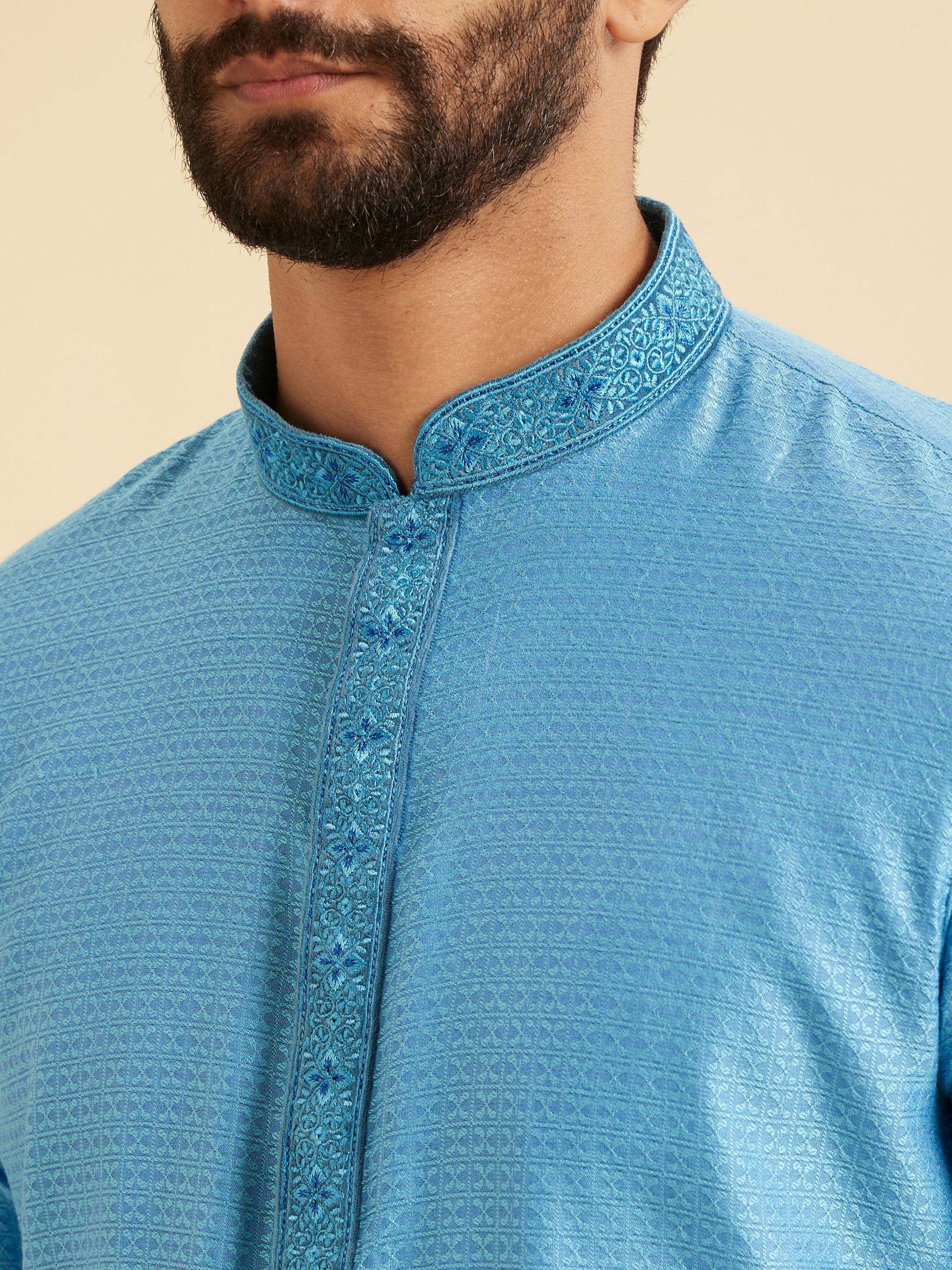 Manyavar Men Light Blue Elegance Kurta Pajama