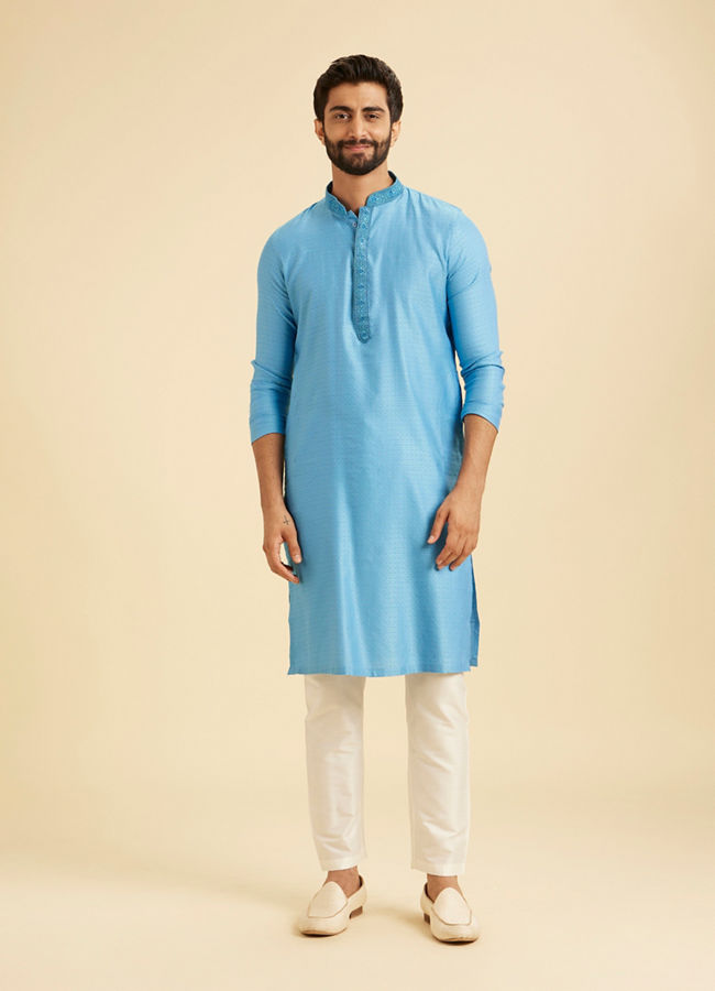 Manyavar Men Light Blue Elegance Kurta Pajama