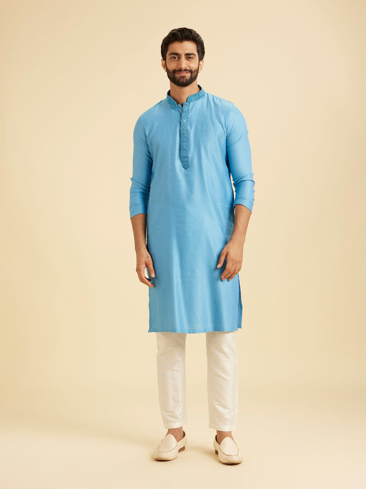 Manyavar Men Light Blue Elegance Kurta Pajama