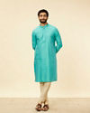 alt message - Manyavar Men Tropical Blue Diamond Patterned Kurta Set image number 2