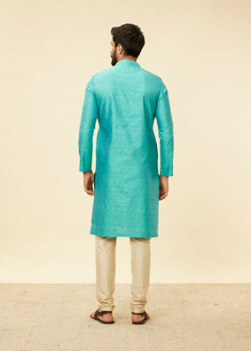 alt message - Manyavar Men Tropical Blue Diamond Patterned Kurta Set image number 5