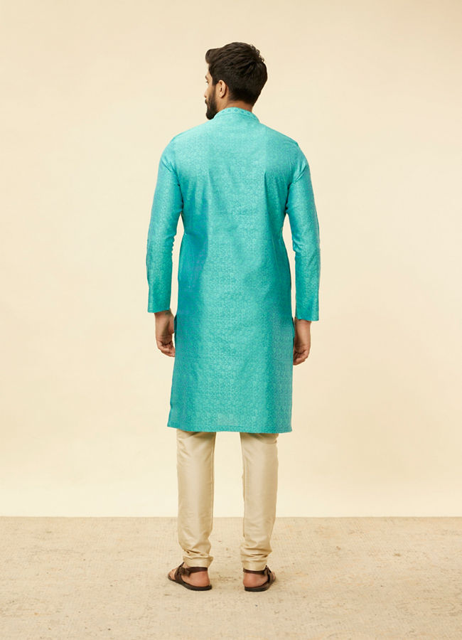 Manyavar Men Tropical Blue Diamond Patterned Kurta Set