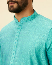 Manyavar Men Tropical Blue Diamond Patterned Kurta Set