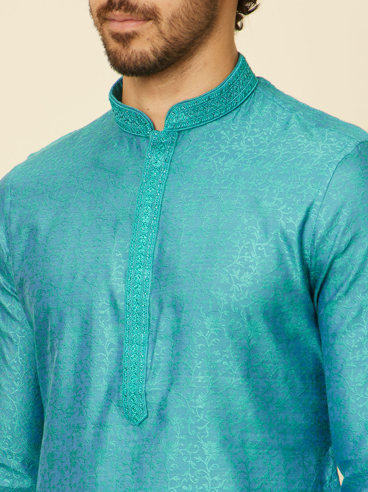 Buy Turquoise Blue Bel Buti Patterned Kurta Set Online in UAE @Manyavar ...