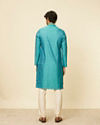 Manyavar Men Turquoise Blue Bel Buti Patterned Kurta Set