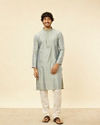 Manyavar Men Glacier Grey Bel Buti Patterned Kurta Set