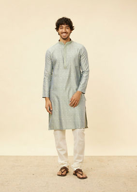 alt message - Manyavar Men Glacier Grey Bel Buti Patterned Kurta Set image number 2