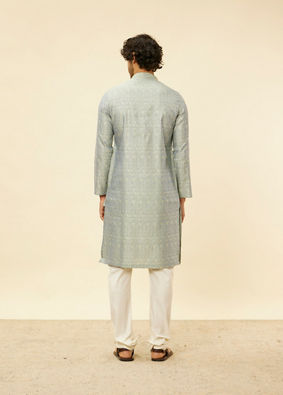 alt message - Manyavar Men Glacier Grey Bel Buti Patterned Kurta Set image number 4