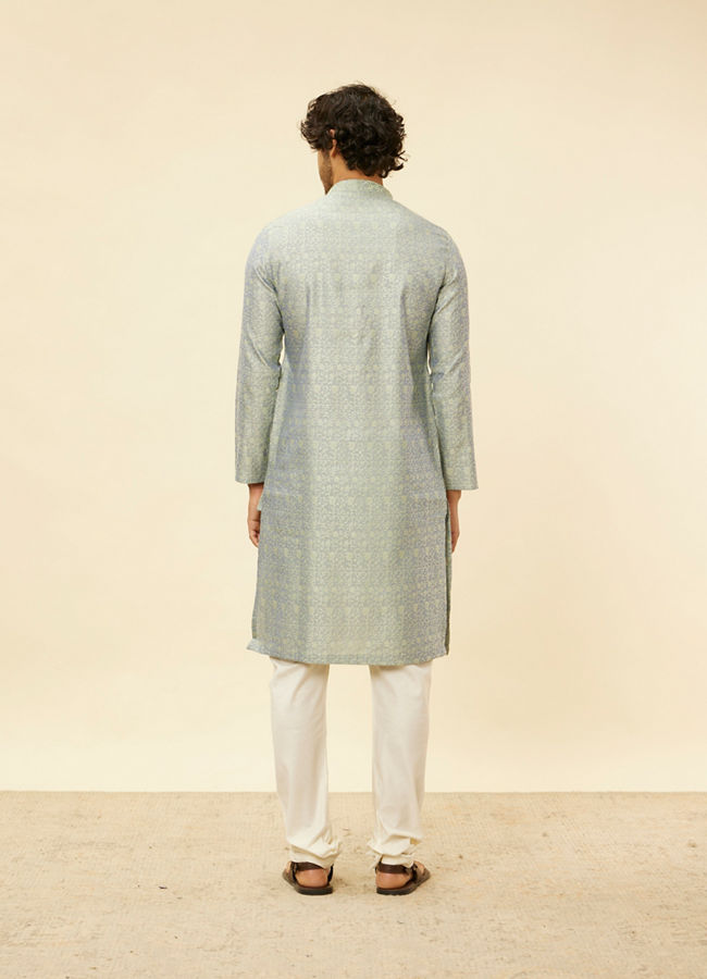 Manyavar Men Glacier Grey Bel Buti Patterned Kurta Set
