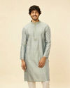 alt message - Manyavar Men Glacier Grey Bel Buti Patterned Kurta Set image number 0